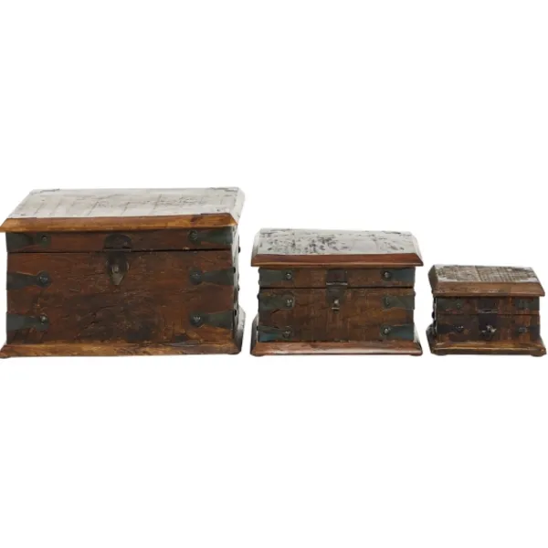 Baskets & Boxes-Kirkland's Home Reclaimed Wood Antique Box Set, Set Of 3 Brown/Black