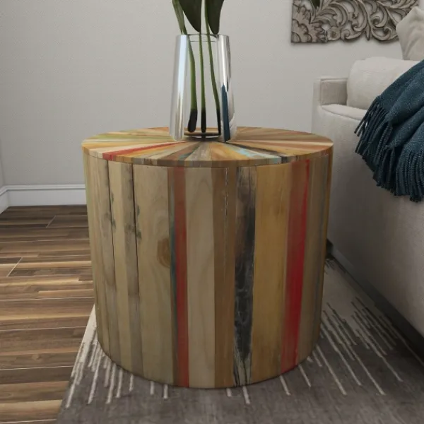 Accent & End Tables-Kirkland's Home Reclaimed Wood Round Accent Table Brown