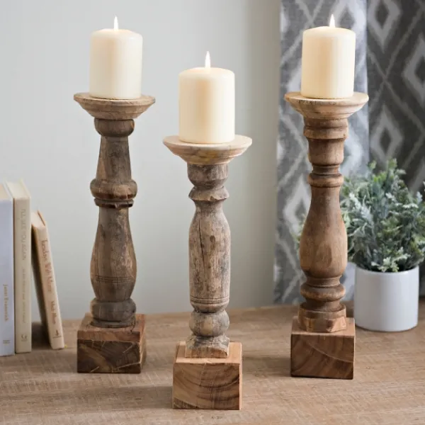 Candle Holders-Kirkland's Home Reclaimed Wooden Banister Candle Holders, Set Of 3 Tan