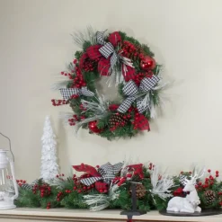 Wreaths-Kirkland's Home Red And Black Bow Wreath Red/Green/White