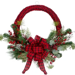 Wreaths-Kirkland's Home Red And Black Buffalo Check Pine And Berry Wreath Red/Black/Green