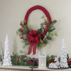 Wreaths-Kirkland's Home Red And Black Buffalo Check Pine And Berry Wreath Red/Black/Green