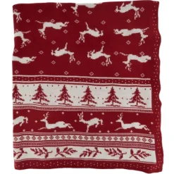 Blankets & Throws-Kirkland's Home Red And White Stripe Reindeer Christmas Knit Throw Red/White/Ivory