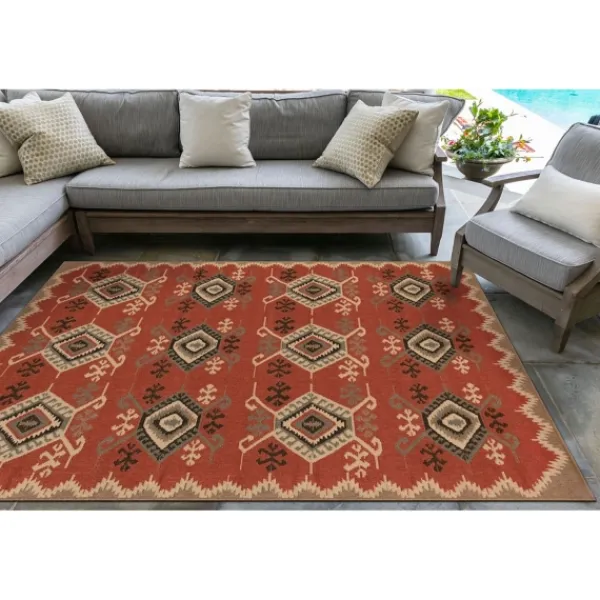 Outdoor Rugs-Kirkland's Home Red Bali Medallion Indoor/Outdoor Area Rug, 4X7 Multi/Red