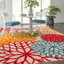 Outdoor Rugs-Kirkland's Home Red Bright Floral Burst Outdoor Area Rug, 7X10 Red/Orange/Blue