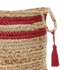 Baskets & Boxes-Kirkland's Home Red Double Stripe Jute Basket With Handles, 19 In. Tan/Red
