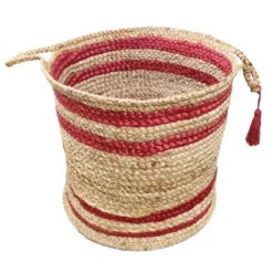 Baskets & Boxes-Kirkland's Home Red Double Stripe Jute Basket With Handles, 19 In. Tan/Red