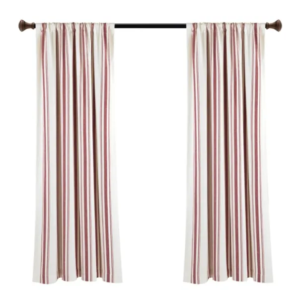 Curtains & Drapes-Kirkland's Home Red Farmhouse Stripe Curtain Panels, Set Of 2 White/Red