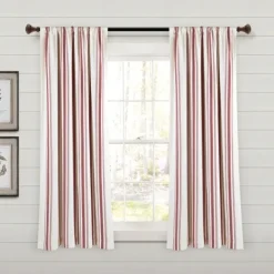 Curtains & Drapes-Kirkland's Home Red Farmhouse Stripe Curtain Panels, Set Of 2 White/Red