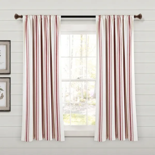 Curtains & Drapes-Kirkland's Home Red Farmhouse Stripe Curtain Panels, Set Of 2 White/Red