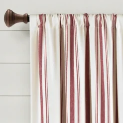 Curtains & Drapes-Kirkland's Home Red Farmhouse Stripe Curtain Panels, Set Of 2 White/Red