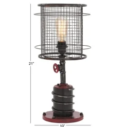 Table Lamps-Kirkland's Home Red Iron Cage Shade Edison Table Lamp Black