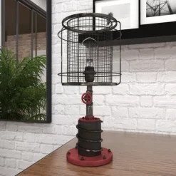 Table Lamps-Kirkland's Home Red Iron Cage Shade Edison Table Lamp Black