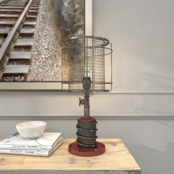 Table Lamps-Kirkland's Home Red Iron Cage Shade Edison Table Lamp Black