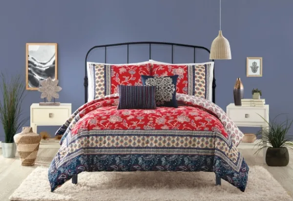 Comforters-Kirkland's Home Red Navy Marbella Queen 5-Pc. Comforter Set Red/Blue