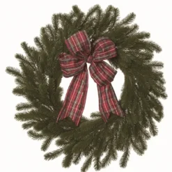 Wreaths-Kirkland's Home Red Plaid Ribbon Evergreen Christmas Wreath Green/Red