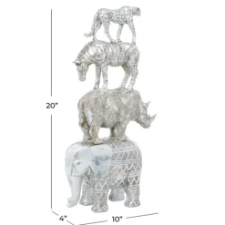 Statues & Figurines-Kirkland's Home Resin Stacked Animals Sculpture Silver