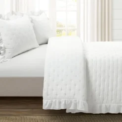 Quilts-Kirkland's Home Reyna Ruffle 3-Pc. Full/Queen Quilt Set White