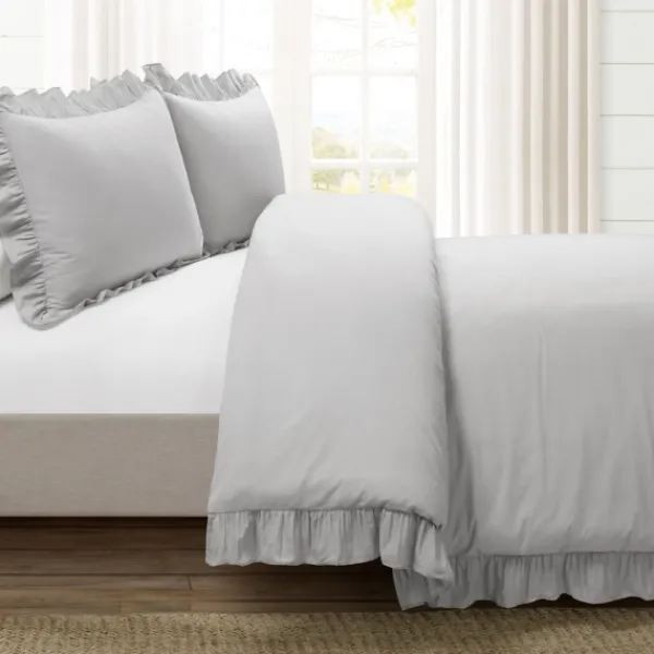 Duvets-Kirkland's Home Reyna Ruffle 3-Pc. King Duvet Set Gray