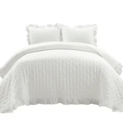Quilts-Kirkland's Home Reyna Ruffle 3-Pc. King Quilt Set White