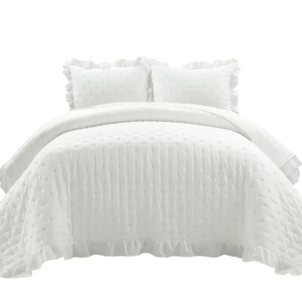 Quilts-Kirkland's Home Reyna Ruffle 3-Pc. King Quilt Set White