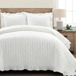 Quilts-Kirkland's Home Reyna Ruffle 3-Pc. King Quilt Set White