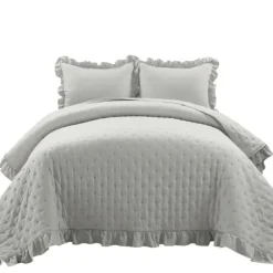 Quilts-Kirkland's Home Reyna Ruffle 3-Pc. King Quilt Set Gray