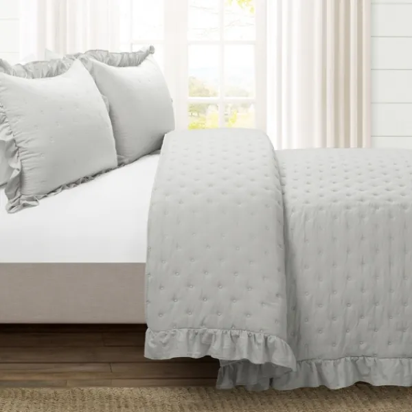Quilts-Kirkland's Home Reyna Ruffle 3-Pc. King Quilt Set Gray