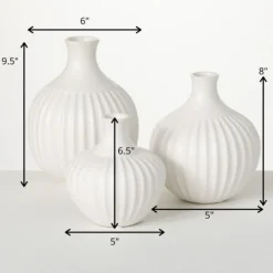 Vases-Kirkland's Home Ribbed Ceramic Bottle Vases, Set Of 3 White