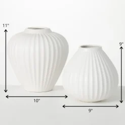 Vases-Kirkland's Home Ribbed Teardrop Vases, Set Of 2 White