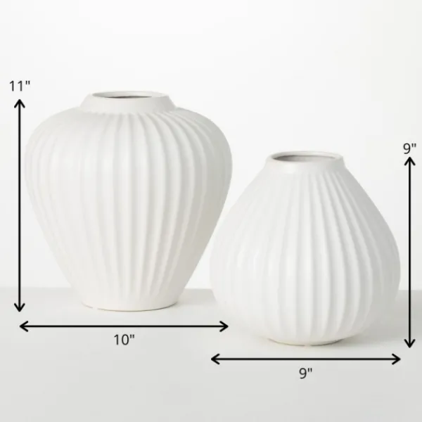 Vases-Kirkland's Home Ribbed Teardrop Vases, Set Of 2 White