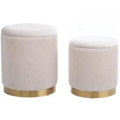 Benches & Ottomans-Kirkland's Home Ribbed Velvet Nesting Ottomans, Set Of 2 Ivory