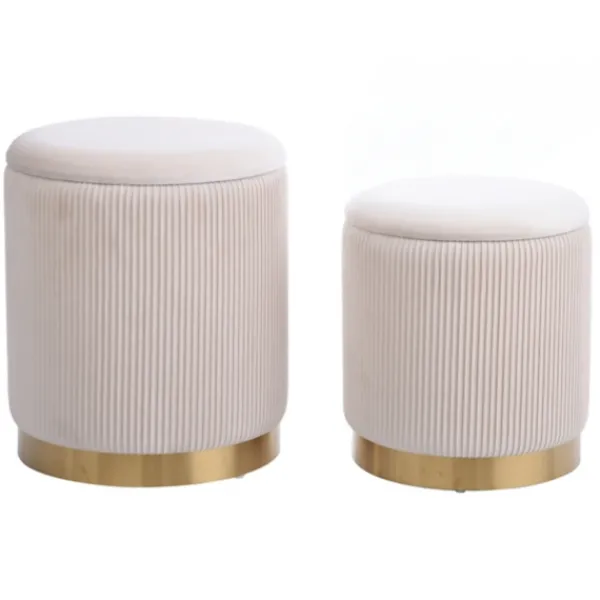 Benches & Ottomans-Kirkland's Home Ribbed Velvet Nesting Ottomans, Set Of 2 Ivory