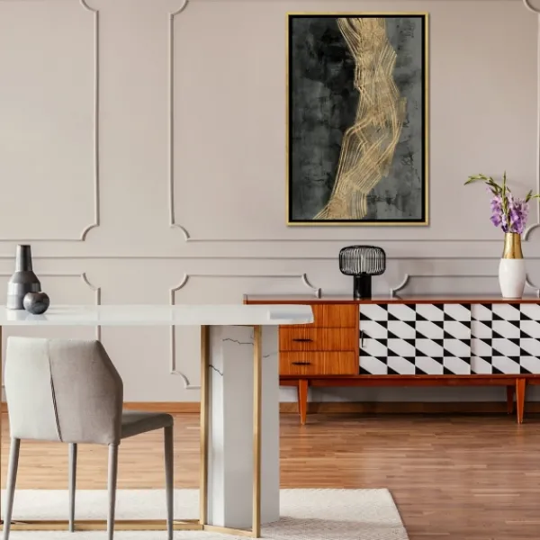 Framed Art-Kirkland's Home Ribbon Of Gold Abstract Canvas Framed Art Gold/Black