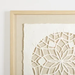 Wall Plaques-Kirkland's Home Rice Paper & Natural Linen Flower Wall Plaque Ivory/Tan