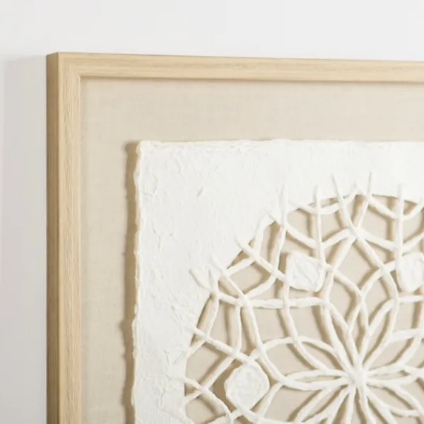 Wall Plaques-Kirkland's Home Rice Paper & Natural Linen Flower Wall Plaque Ivory/Tan
