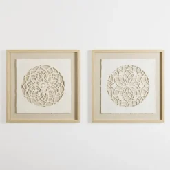 Wall Plaques-Kirkland's Home Rice Paper & Natural Linen Flower Wall Plaque Ivory/Tan