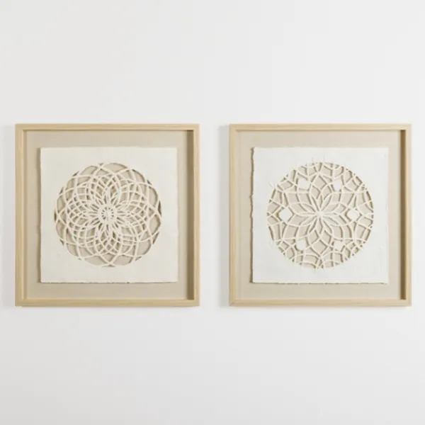 Wall Plaques-Kirkland's Home Rice Paper & Natural Linen Flower Wall Plaque Ivory/Tan