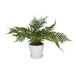 Arrangements & Greenery-Kirkland's Home River Rock Fern In Ribbed White Planter Green/Blue