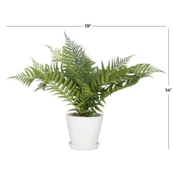 Arrangements & Greenery-Kirkland's Home River Rock Fern In Ribbed White Planter Green/Blue