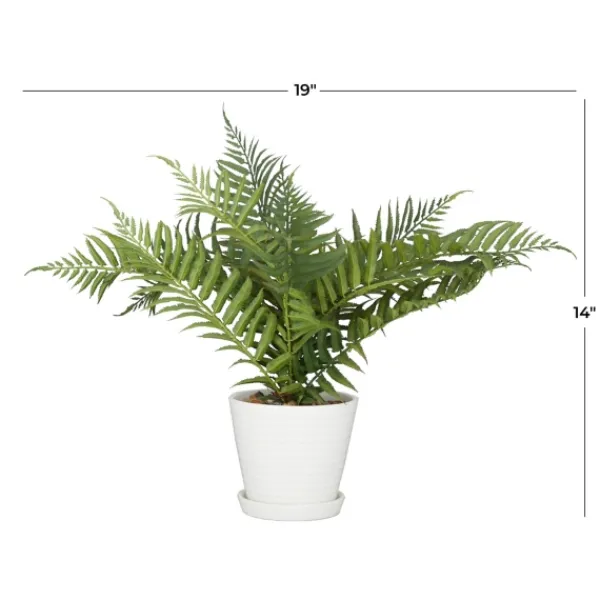 Arrangements & Greenery-Kirkland's Home River Rock Fern In Ribbed White Planter Green/Blue