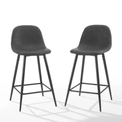 Bar Stools & Counter Height Stools-Kirkland's Home Rorke Vegan Leather Counter Stools, Set Of 2 Black