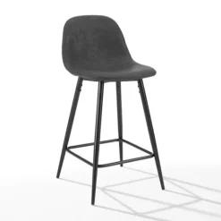 Bar Stools & Counter Height Stools-Kirkland's Home Rorke Vegan Leather Counter Stools, Set Of 2 Black