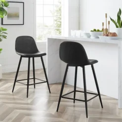 Bar Stools & Counter Height Stools-Kirkland's Home Rorke Vegan Leather Counter Stools, Set Of 2 Black