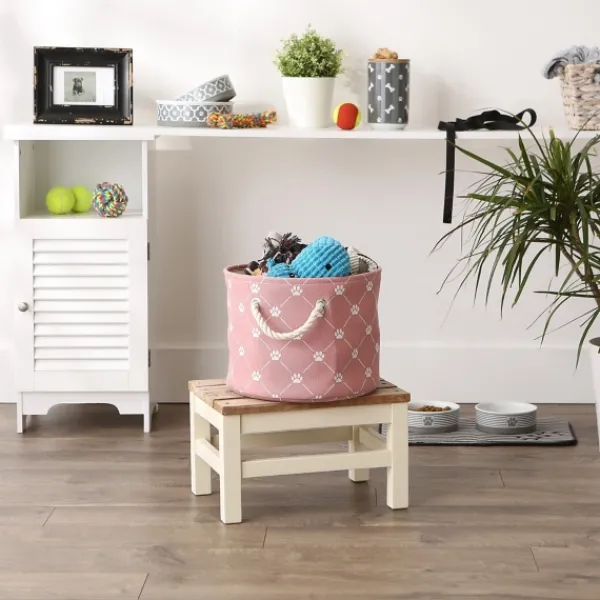 Baskets & Boxes-Kirkland's Home Rose Paw Trellis Round Basket, 12 In. Pink