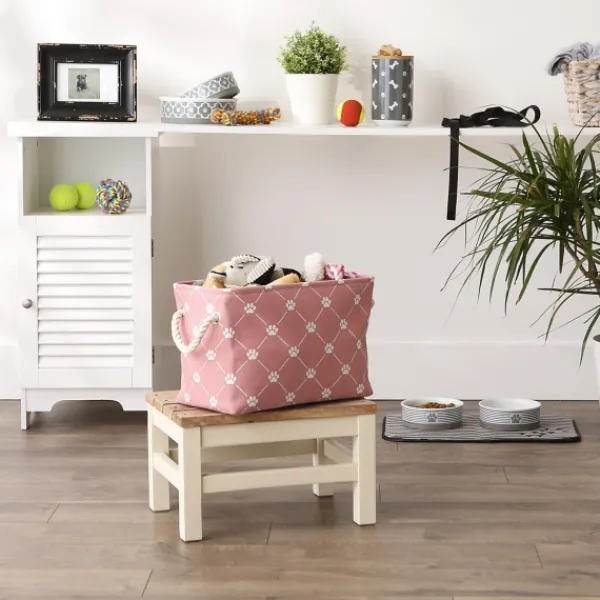 Baskets & Boxes-Kirkland's Home Rose Trellis Paw Print Storage Basket, 14 In. Pink