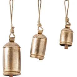Decorative Accents-Kirkland's Home Round Aged Hanging Bells, Set Of 3 Gold