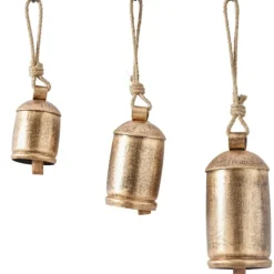 Decorative Accents-Kirkland's Home Round Aged Hanging Bells, Set Of 3 Gold
