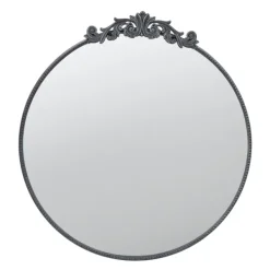 Decorative Mirrors-Kirkland's Home Round Antique Floral Scroll Mirror, 39 In. Black
