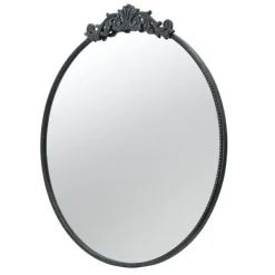 Decorative Mirrors-Kirkland's Home Round Antique Floral Scroll Mirror, 39 In. Black